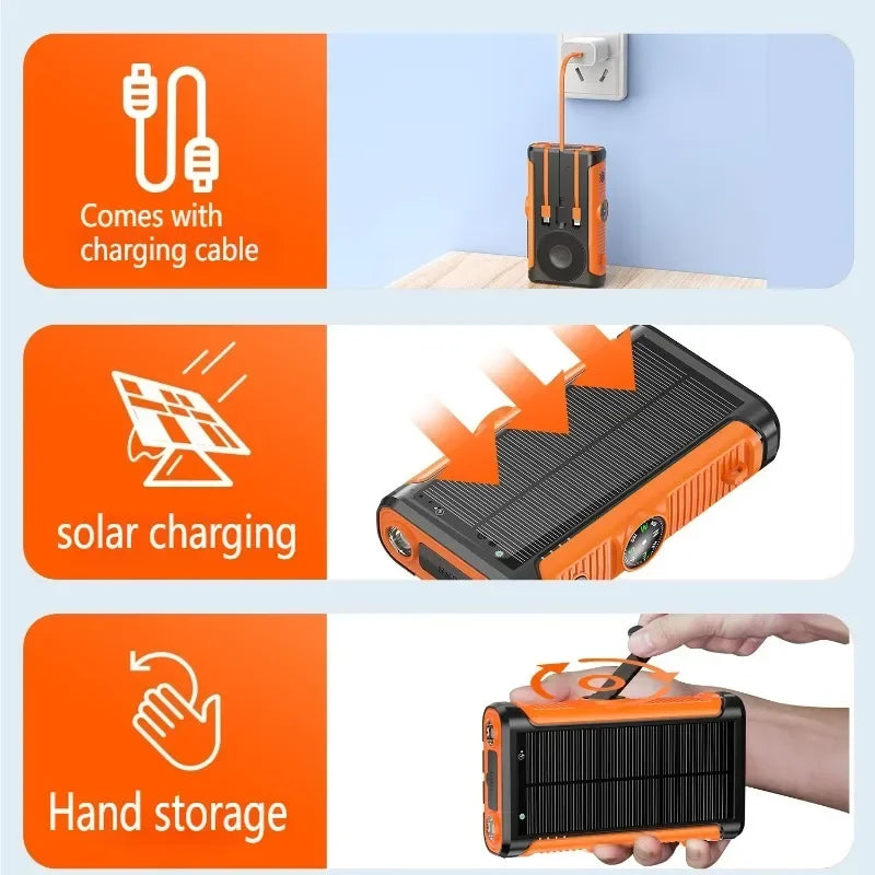 Power Bank Solar 20000mAh 22.5W Magnético Sem Fio Cabo Acampamento