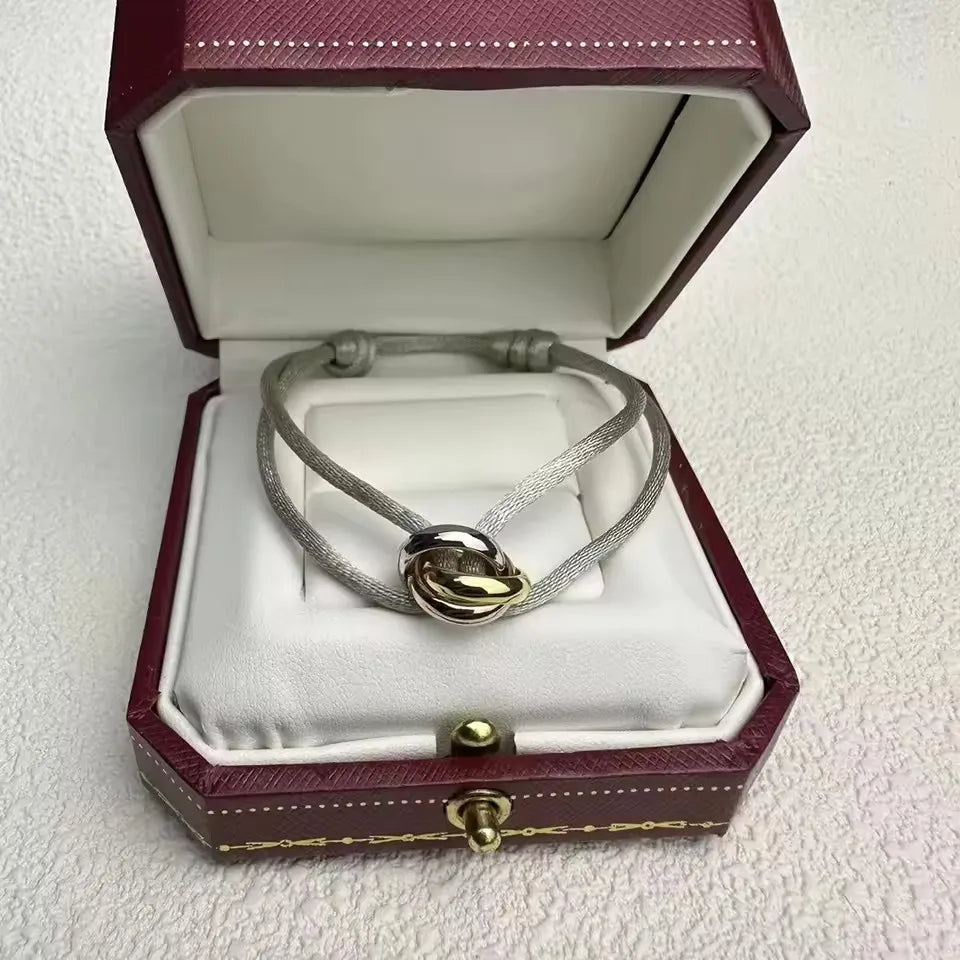 Pulseira de casal clássica de luxo S 925 prata três anéis tricolor cruz. Presentes de Natal. Não desbota. Não causa alergia