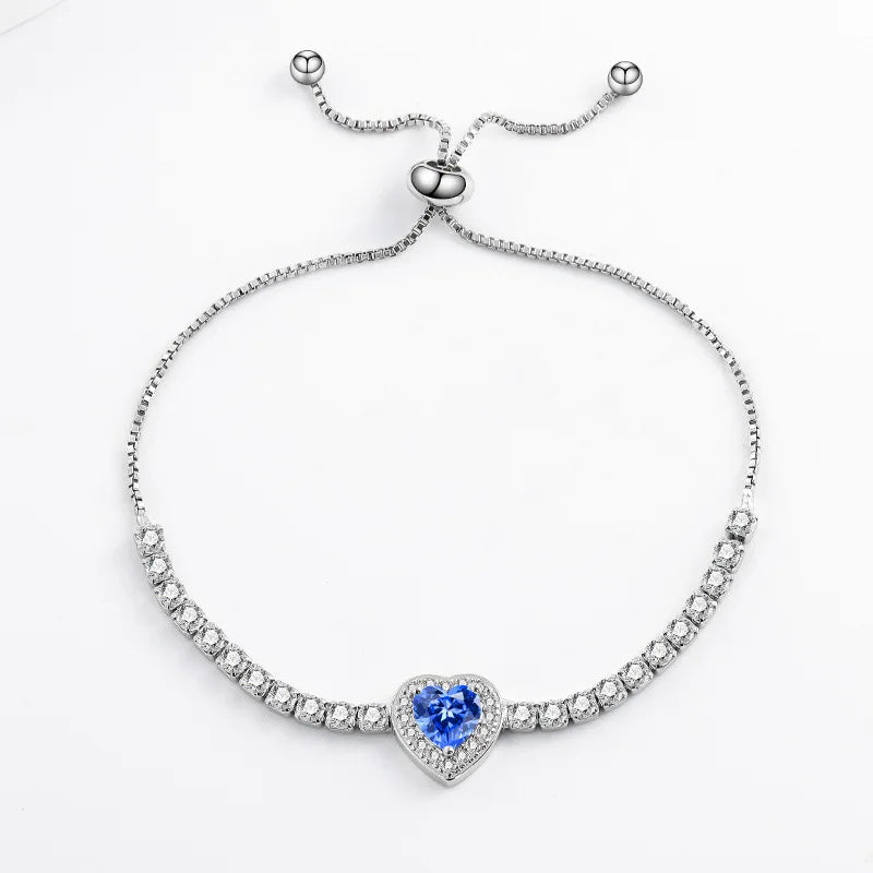 Pulseira Feminina de Cristal Colorido Zircão Coração com Corte de Amor Prata Esterlina 925 Leve Luxo Design de Nicho