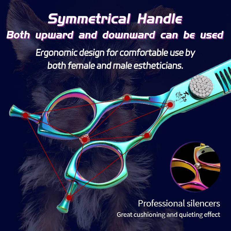 Tesouras de Tosa para Cães Fenice Professional 7.0/7.25/7.5 Polegadas JP440C Coloridas Curvas Desbaste Chunkers para Rosto e Corpo de Cães