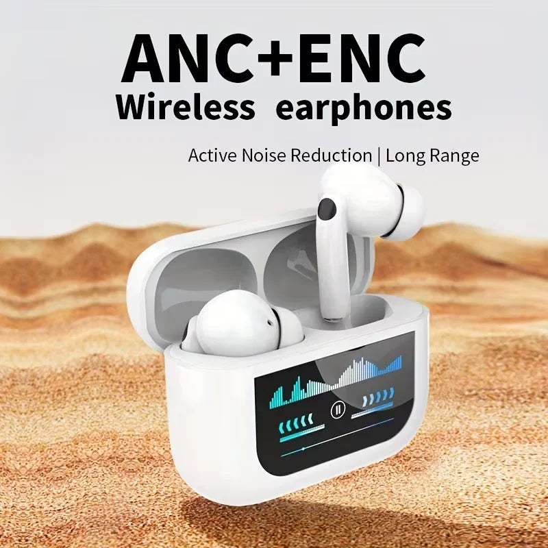 Fones de Ouvido Sem Fio Bluetooth, Cancelamento de Ruído ANC/ENC, Intra-auriculares com Tela de Toque Multifuncional, para iOS Android