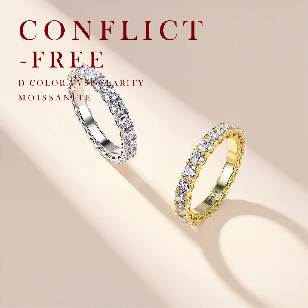 2.1ctw 925 Sterling Silver Gold Plated Heart-Shaped Moissanite Ring Luxury Hollow-Out Eternal Band Hot Fashion Jewelry Accessory