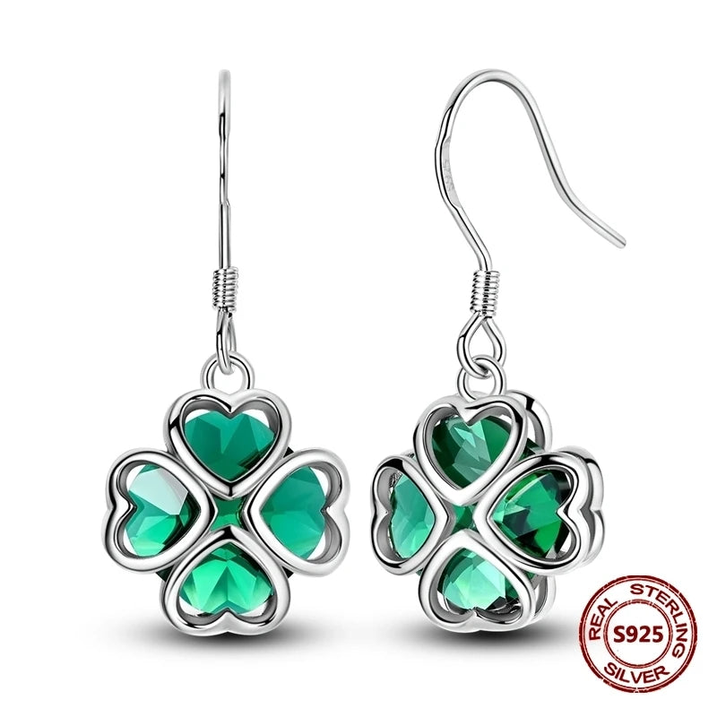 Brincos Trevo de Quatro Folhas Prata 925 Zircônia Original Borboleta Libélula Camaleão Abelha Flor Brincos Femininos Joia de Presente