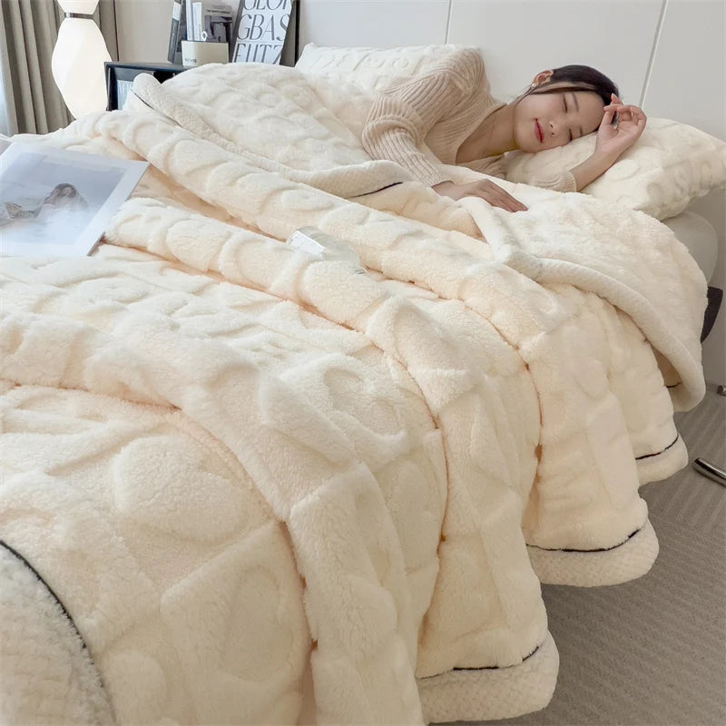 Heart Pattern Coral Fleece Blanket Spring Autumn Cozy Thicken Warm Plush Blanket for Bed Fluffy Super Soft Sofa Throw Blankets