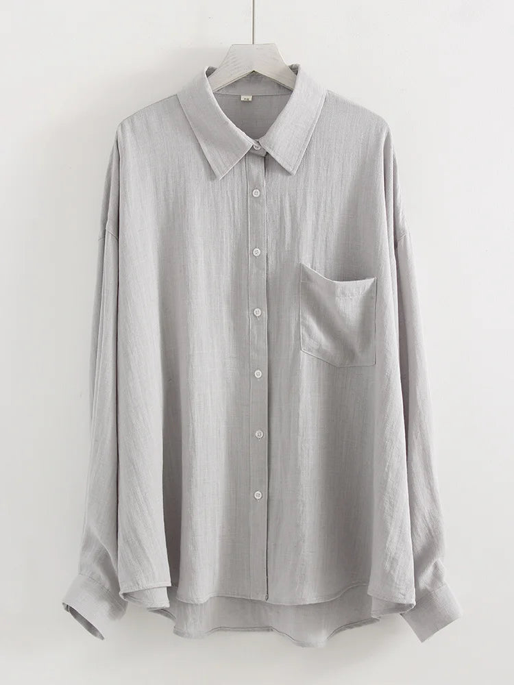 Camisas femininas de linho azuis de verão, blusas longas e grandes, camisas verdes femininas para o trabalho, blusas básicas de linho femininas, camisas brancas femininas
