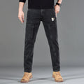 Calça Jeans Masculina Pequena Reta Estampada Seis Bolsos Casual Confortável