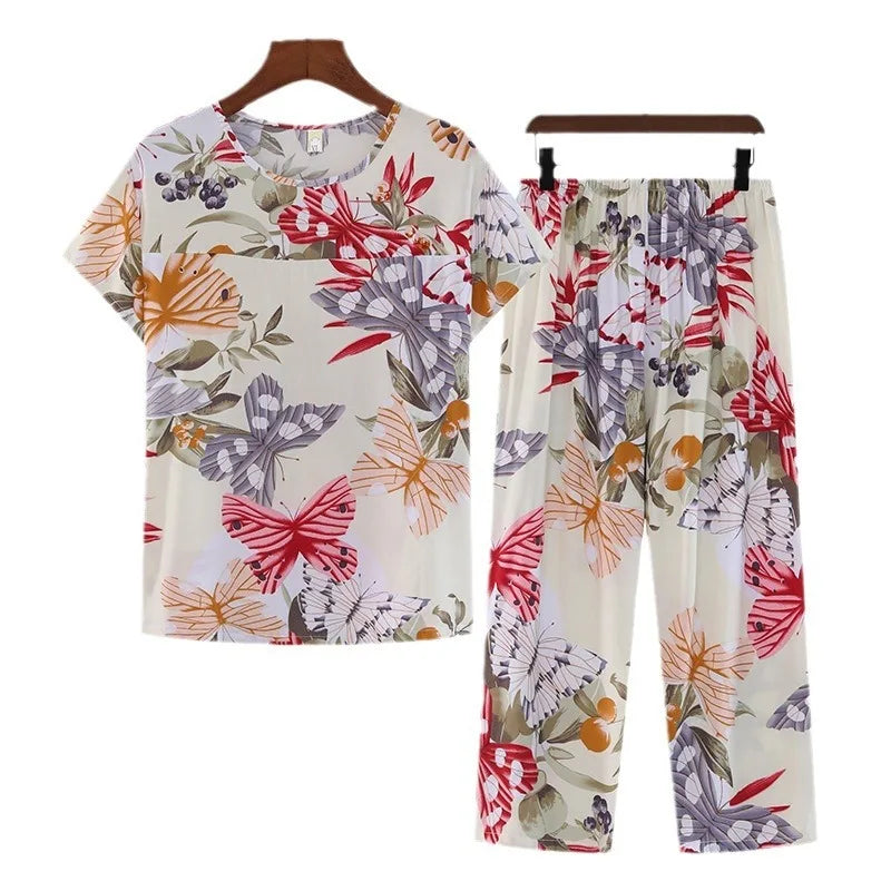 Roupa de Dormir Feminina Pode Ser Respirável e Antibacteriana Pijama de Algodão Fino Feminino Conjunto de Manga Curta Tamanho Grande