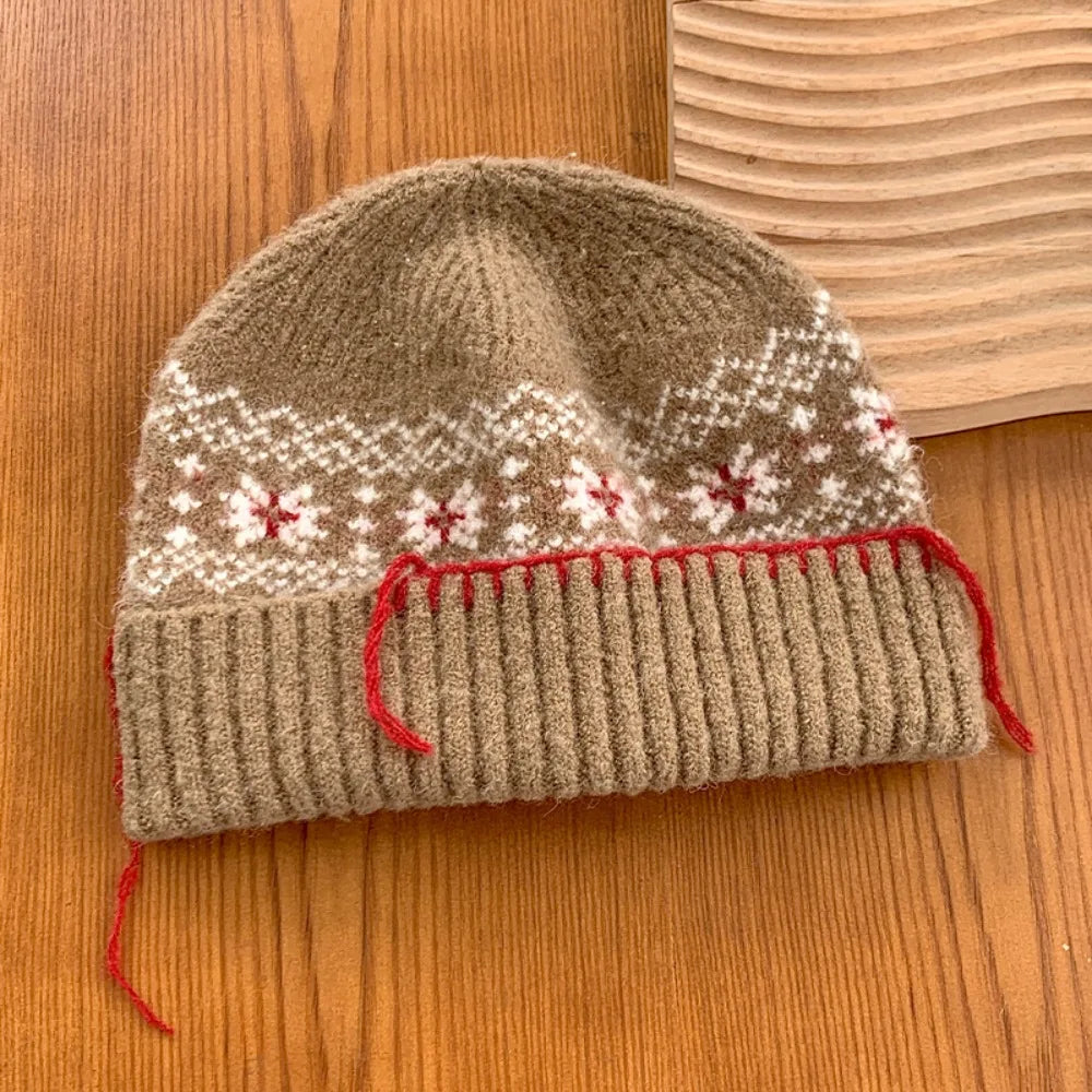 Chapéu Pulôver de Malha de Lã Casual À Prova de Frio Manter Quente Jacquard Chapéu de Lã Cor Sólida Proteção de Orelha Touca Feminina