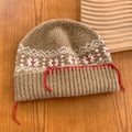 Chapéu Pulôver de Malha de Lã Casual À Prova de Frio Manter Quente Jacquard Chapéu de Lã Cor Sólida Proteção de Orelha Touca Feminina