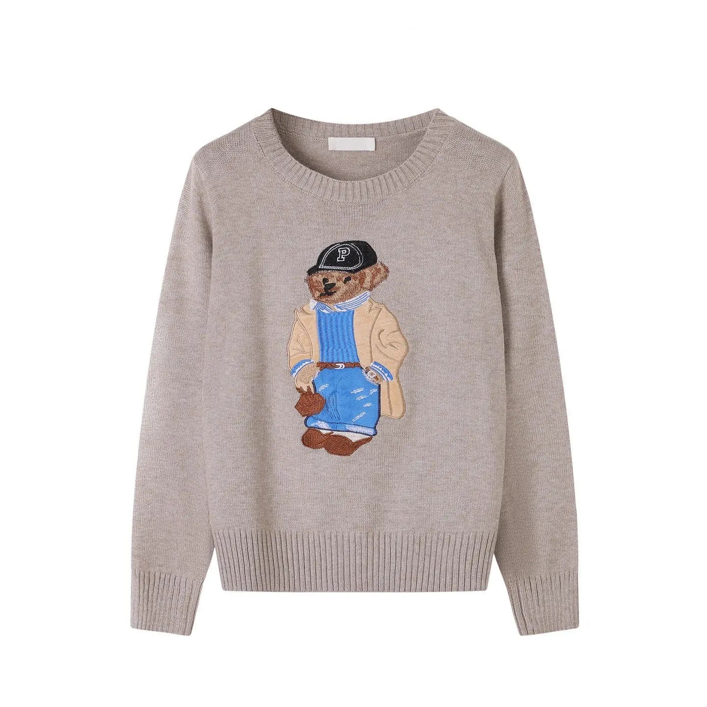 Camisola Suéter Tricotada Urso Bordado Luxo Francês de Rua Para Mulheres Moda Casual Tricô Blusas Pull Femme