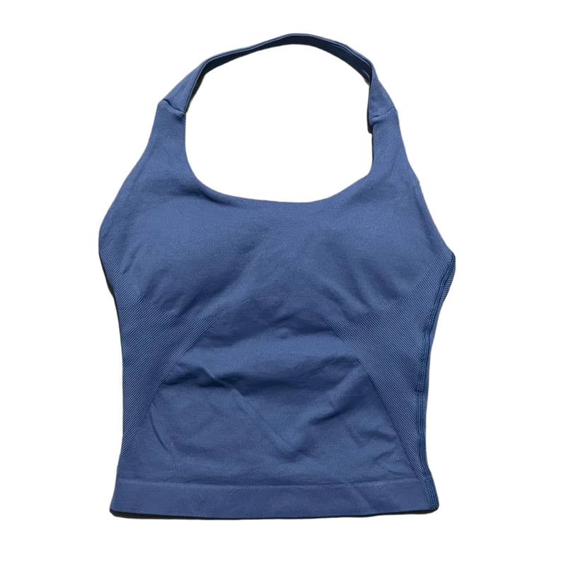 Regata Esportiva Feminina para Academia Sem Costura Yoga com Bojo Removível Top Esportivo Push-up Fitness Treino Corrida