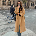 Casaco Feminino 100% Lã Coleção Outono/Inverno 2026 Casaco Longo Elegante de Cashmere Dupla Face com Cinto