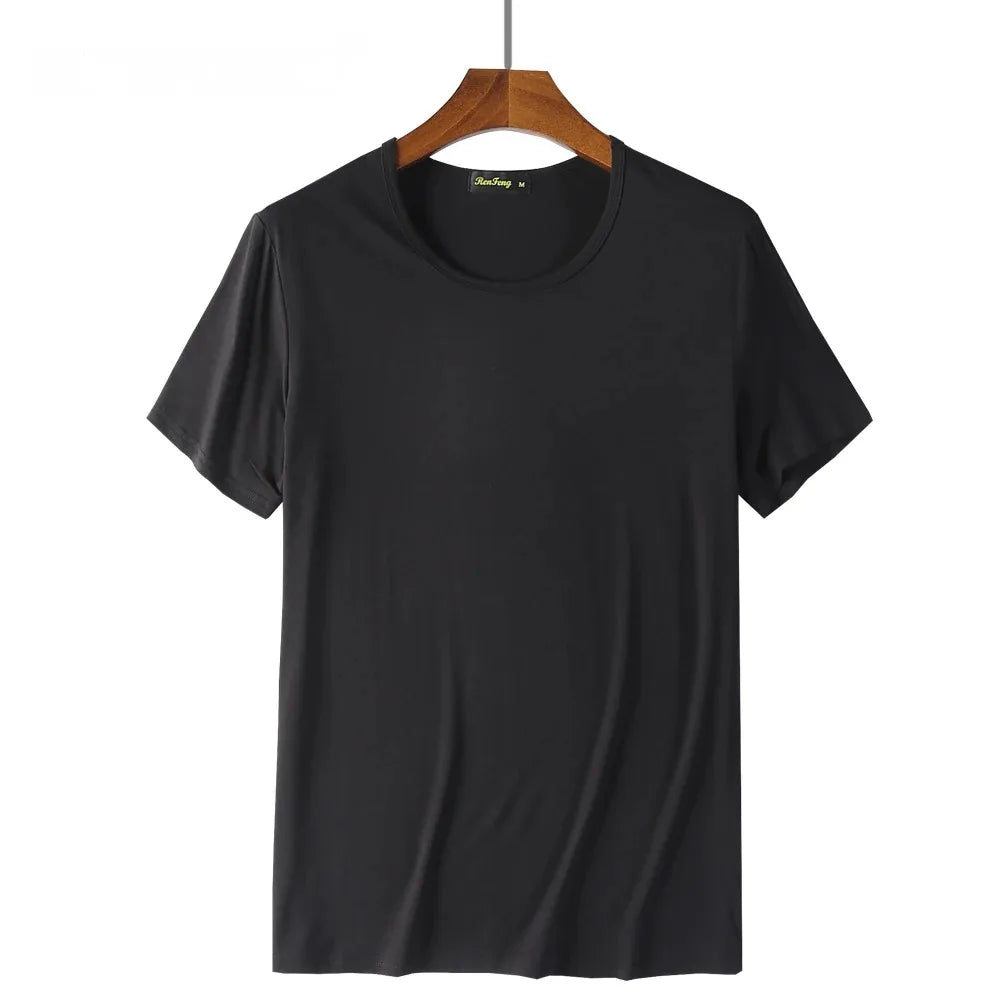 2 Pacotes de Camisetas de Fibra de Bambu com Gola Redonda Manga Curta Clássica Absorvente de Suor para Academia Masculina Regata Cor Sólida Preta Nova