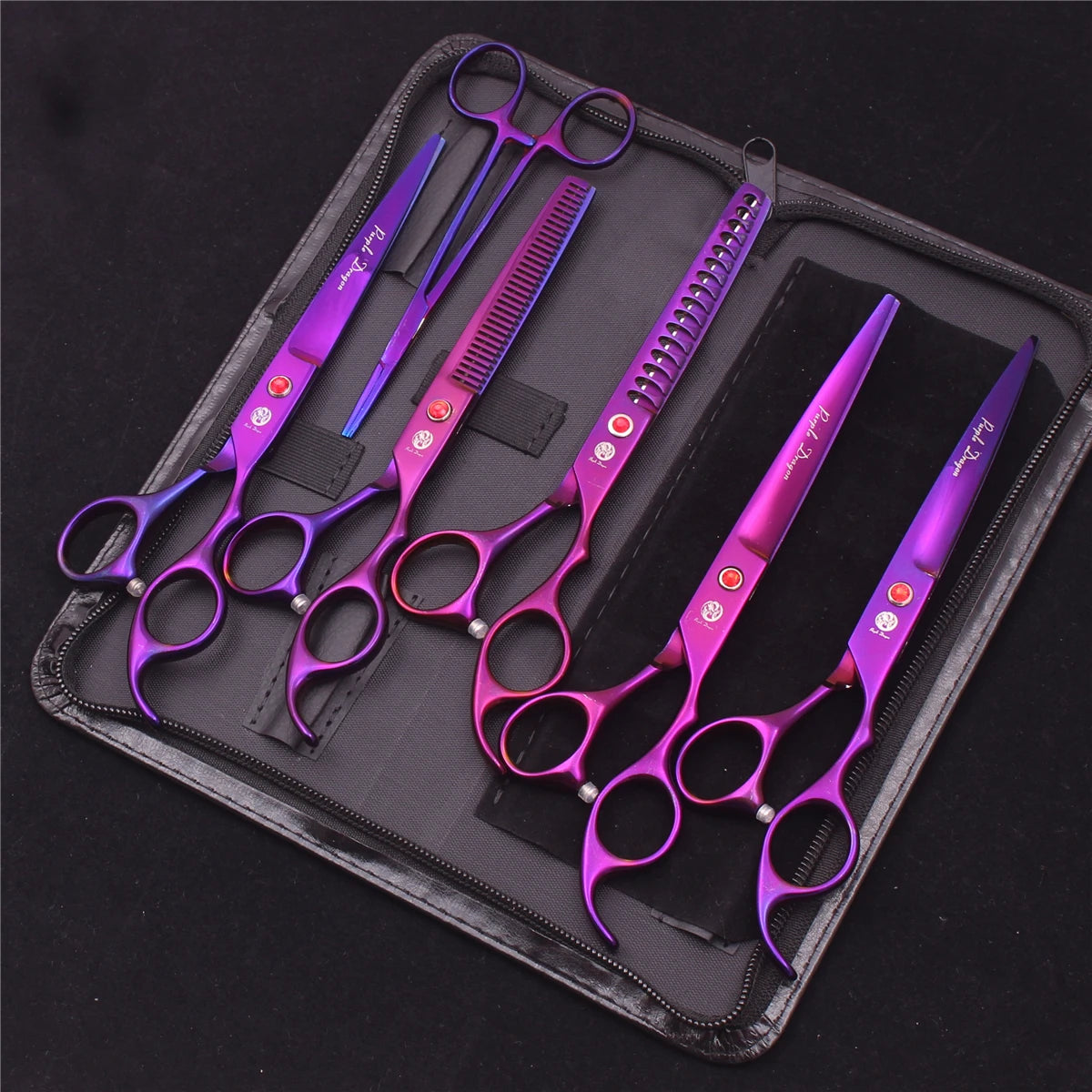 Tesouras de Tosa para Animais de Estimação Purple Dragon Japão Aço Inoxidável Rosa Curva para Cães Tesouras de Desbaste para Cães Tesouras Chunker Z3003