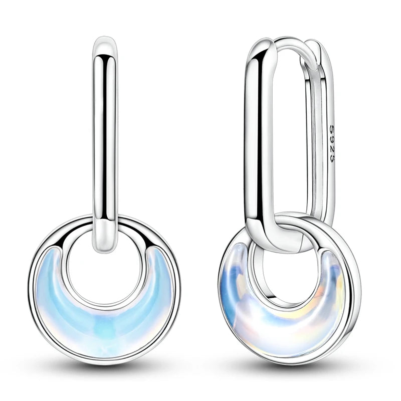 Orstarry 925 Sterling Silver Crystal Circular Eardrops Drop Earrings Women Earrings Charm Fashion Versatile Party Jewelry Gifts