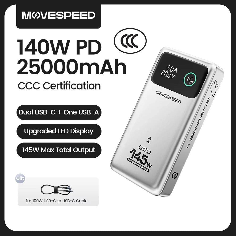 Power Bank 25000mAh 140W Fast Charge Portable Laptop