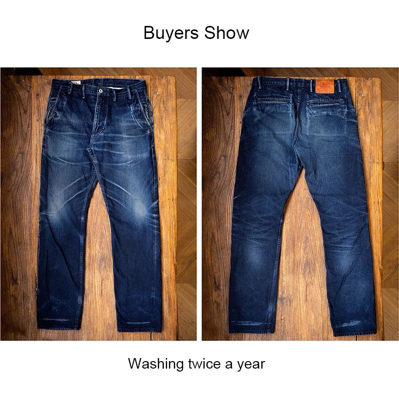 Calça Red Tornado Officer Azul-Preta Slim Reta 14oz Jeans Indigo Selvedge
