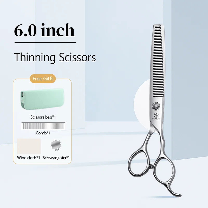 Conjunto Profissional de Tosas Domésticas para Animais de Estimação Fenice Tesouras Retas Curvas de Desbaste e Tosa de 6/6,5/7/7,5 Polegadas com Parafuso de Rolamento para Cães/Gatos