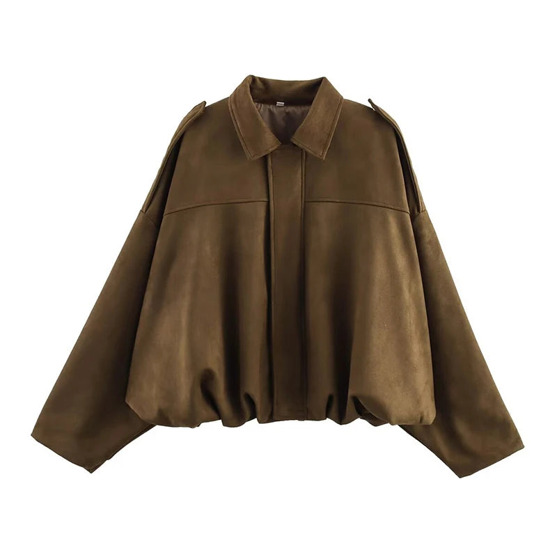 Casacos Bomber Femininos Casacos da Moda Gola Virada Manga Longa Casacos Largos Vintage Feminino Casacos Chiques Tops