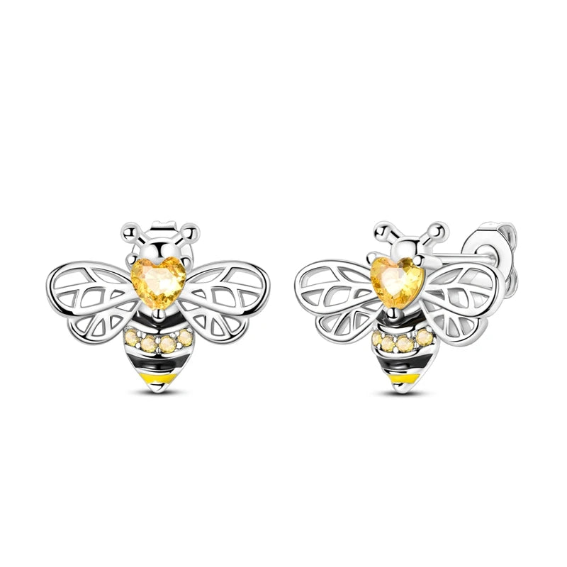 Lucky Clover Earrings 925 Silver Original Zircon Butterfly Dragonfly Chameleons Bee Flower Earrings For Women Jewelry Gift