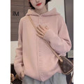 Suéter de Malha Feminino Cinza com Capuz Solto Quente Outono Inverno Cardigã Estiloso Confortável Respirável Blusa