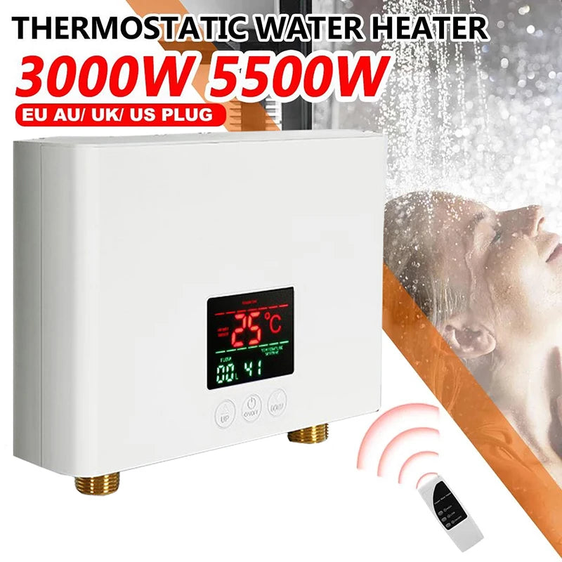 Aquecedor de Água Instantâneo 110V/220V 3000W/5500W Aquecedores Elétricos de Parede para Chuveiro de Água Quente de Banheiro e Aquecimento de Cozinha Doméstica