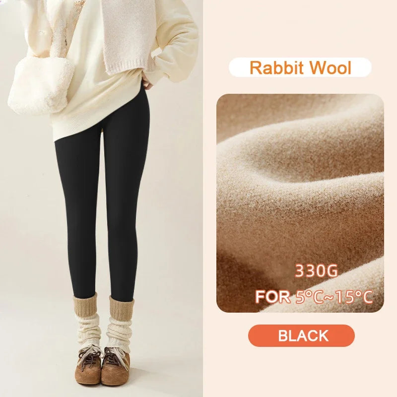 Nova Outono Inverno Coelho Lã Sharkskin Leggings Feminina Casual Básica Aveludada Quente Legging Marrom Forro De Lã Calça - Chá de Boba S