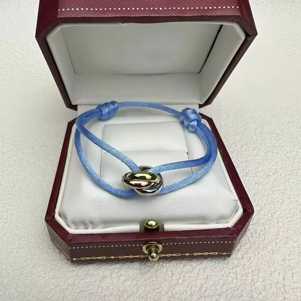 Pulseira de casal clássica de luxo S 925 prata três anéis tricolor cruz. Presentes de Natal. Não desbota. Não causa alergia