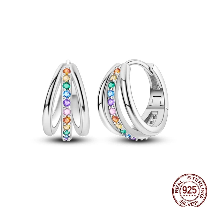 Earrings 925 Sterling Silver Colorful Shiny Zircon Earrings Temperament Charm Luxury Party Jewelry Gift Birthday Anniversary