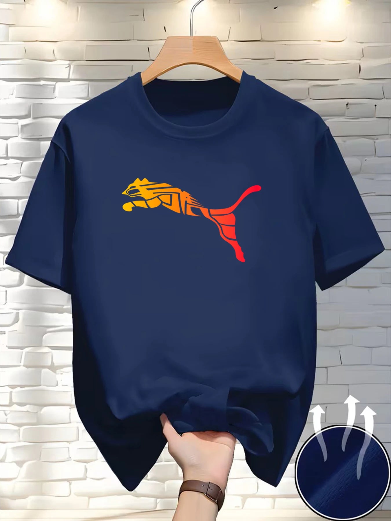 Camiseta Masculina Estampa Leopardo Raposa Gola Redonda Casual Estilo Y2K Fitness Esportiva