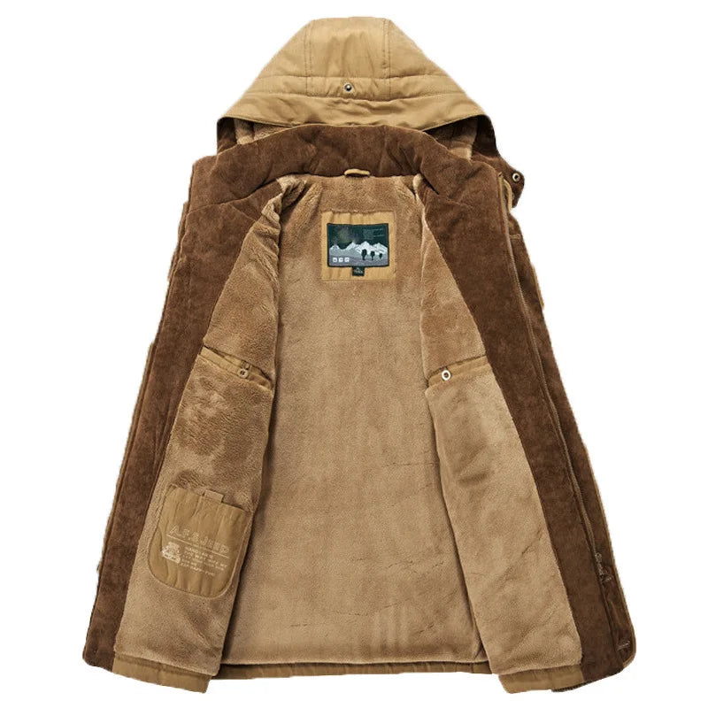 Jaqueta Masculina de Inverno Parka de Veludo Grosso com Vários Bolsos Parkas Sólidas Masculinas Jaquetas Plus Size Corta-vento de Lã Quente Grossa