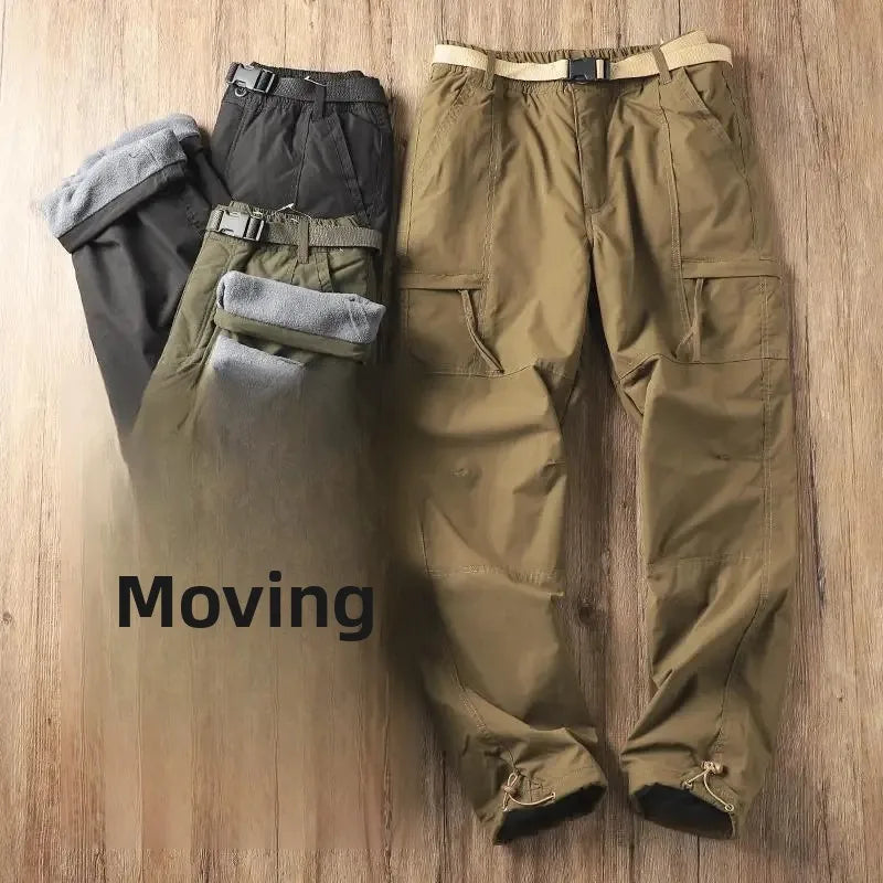 Calças Masculinas de Caminhada ao Ar Livre em Fleece Engrossado Corta-Vento Impermeável Soft Shell Reta Calças de Trabalho Resistentes ao Frio e Quentes