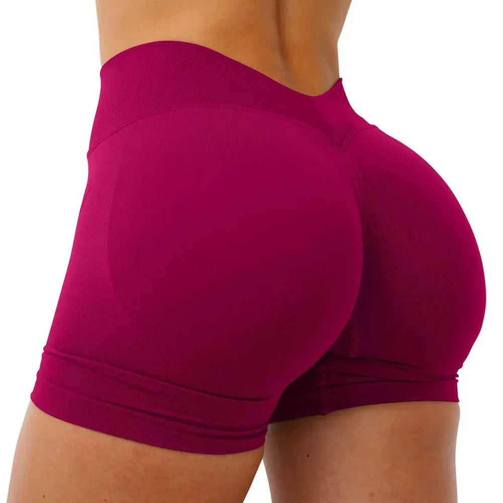 Shorts de Academia Feminino Shorts de Yoga Sem Costura Fitness Treino Roupa de Yoga Leggings Curtas Levanta Bumbum Shorts Esportivos Cintura V