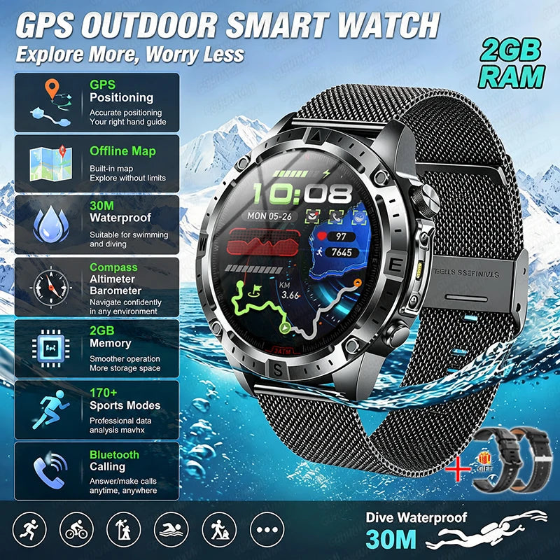 Smart Watch GPS Offline Map 3ATM Compass Altimeter 2026