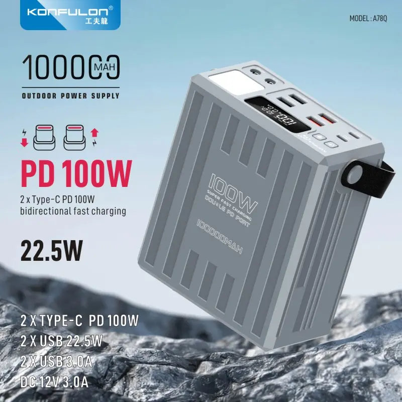 Power Bank 100000mAh 100W Fast Charge 7 Outputs LCD Display