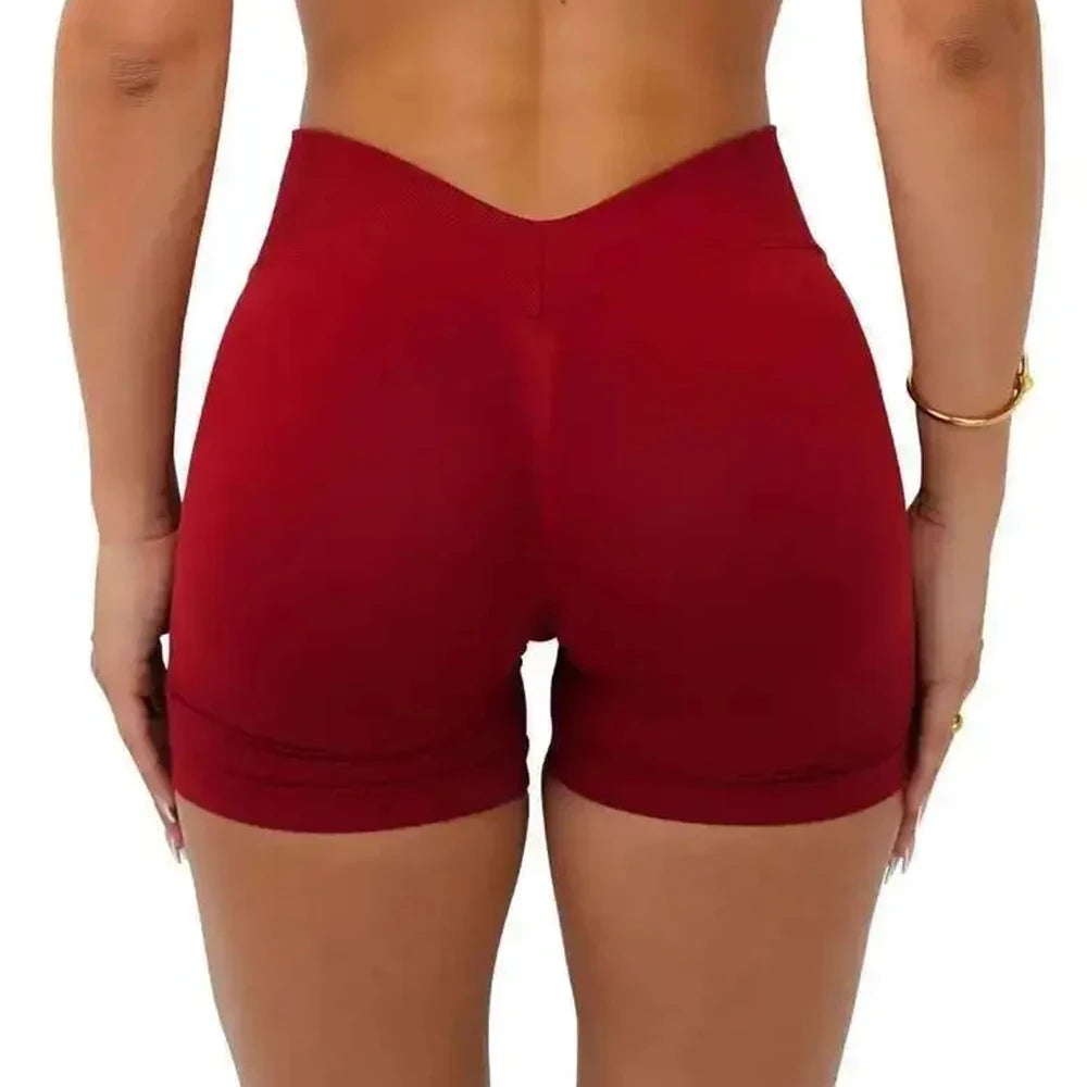 Shorts de Academia Feminino Shorts de Yoga Sem Costura Fitness Treino Roupa de Yoga Leggings Curtas Levanta Bumbum Shorts Esportivos Cintura V
