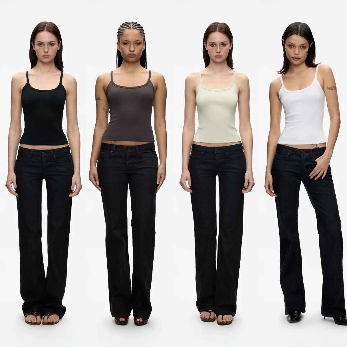 Regata Básica U Neck com Alças Finas Camisola Ajustada e Que Cai Bem Camisola Camada Base de Cor Sólida Blusa Canelada Slim Fit Versátil Minimalista Preto e Branco - preto P