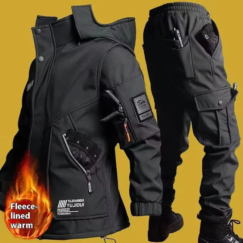 Jaqueta Masculina de Motocicleta com Conjunto de Treinamento de Veludo para Outono e Inverno Jaqueta Antidesgaste Impermeável Resistente ao Frio Presentes de Fim de Ano