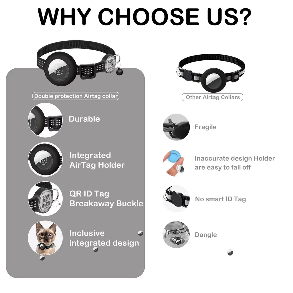 para coleira de gato GPS AirTag com etiqueta QR, coleira refletiva Apple Tag para animais de estimação com suporte para AirTag e etiqueta de gato, coleira de gatinho com estojo AIRTAG