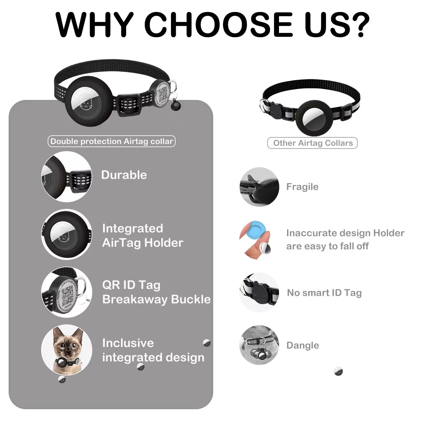 para coleira de gato GPS AirTag com etiqueta QR, coleira refletiva Apple Tag para animais de estimação com suporte para AirTag e etiqueta de gato, coleira de gatinho com estojo AIRTAG