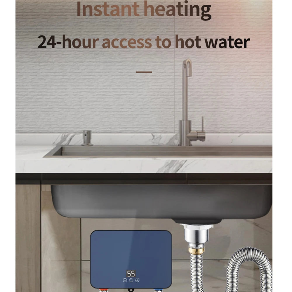 Aquecedor Elétrico de Água Instantâneo 6000W, Temperatura Constante, Aquecedor de Água Quente sem Tanque para Cozinha/Banheiro, Compacto, Seguro, Economia de Energia