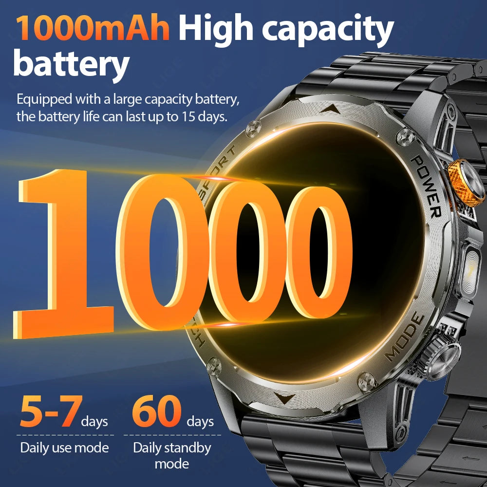 LIGE Smart Watch 1000mAh Bluetooth Call Flashlight Waterproof