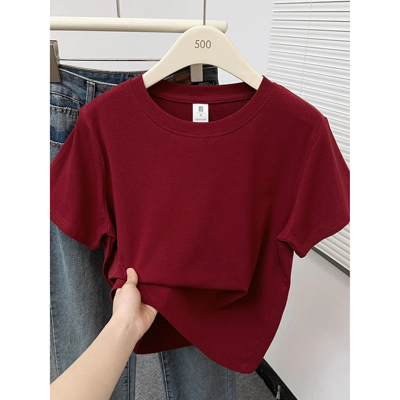2026 Verão Nova Camiseta Casual de Alta Qualidade Sexy Manga Curta Tendência da Moda Sólida Roupa Feminina Blusas Y2k