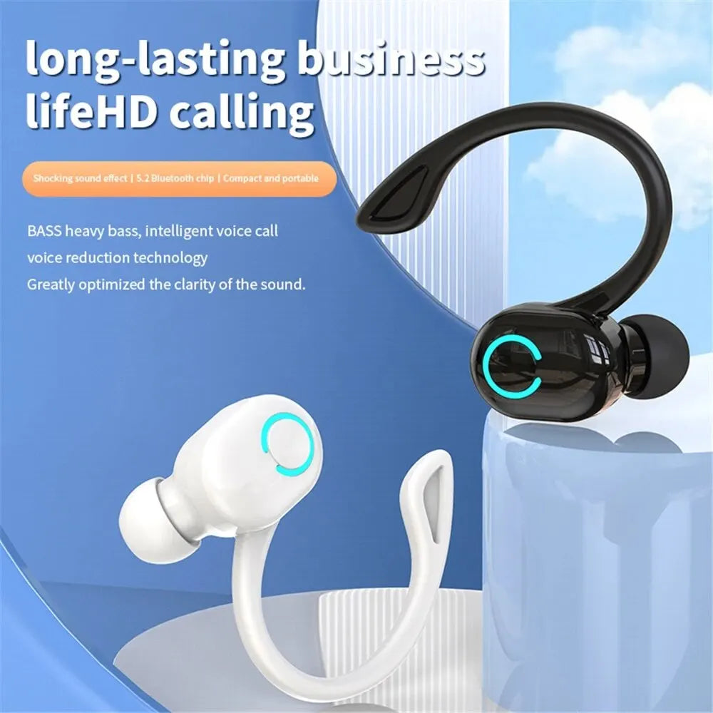 Fone de ouvido Bluetooth 5.2 sem fio de gancho único, intra-auricular, bateria de duração ultra longa, fone de ouvido comercial para celular