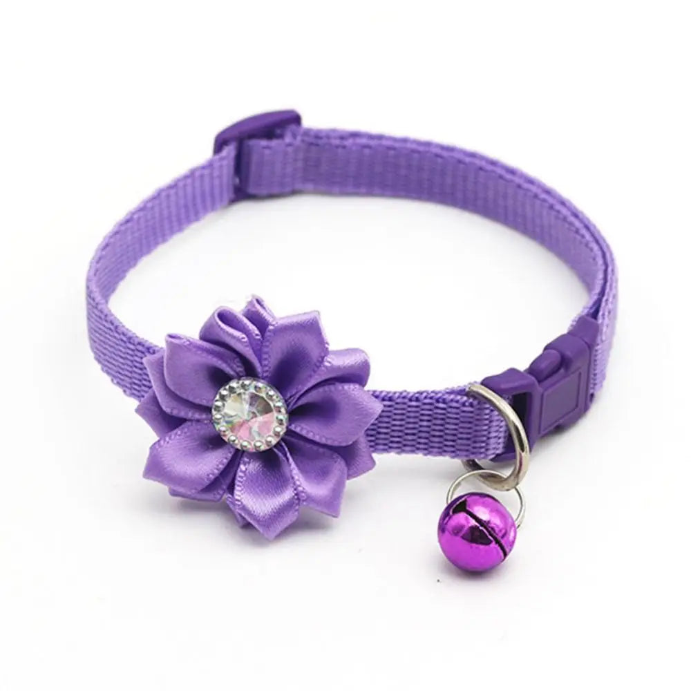 Lovely Adjustable Pet Bell Flower Collar Cute Small Cat Flower Necklace With Flower Bells Dog Neck Ring Car Accessories