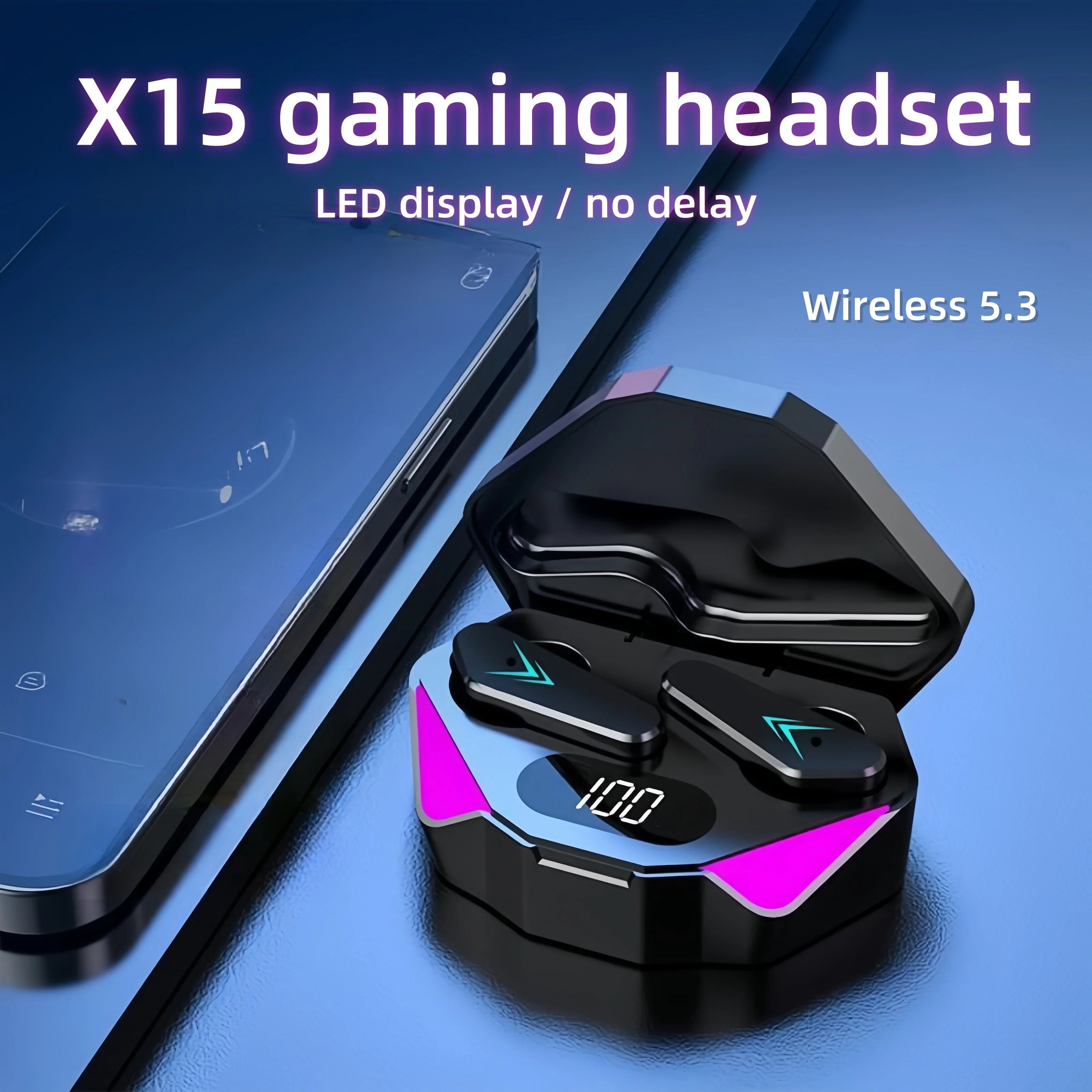 Fones de ouvido Bluetooth sem fio X15 TWS com tela LED para jogadores com microfone Fones de ouvido sem fio com cancelamento de ruído