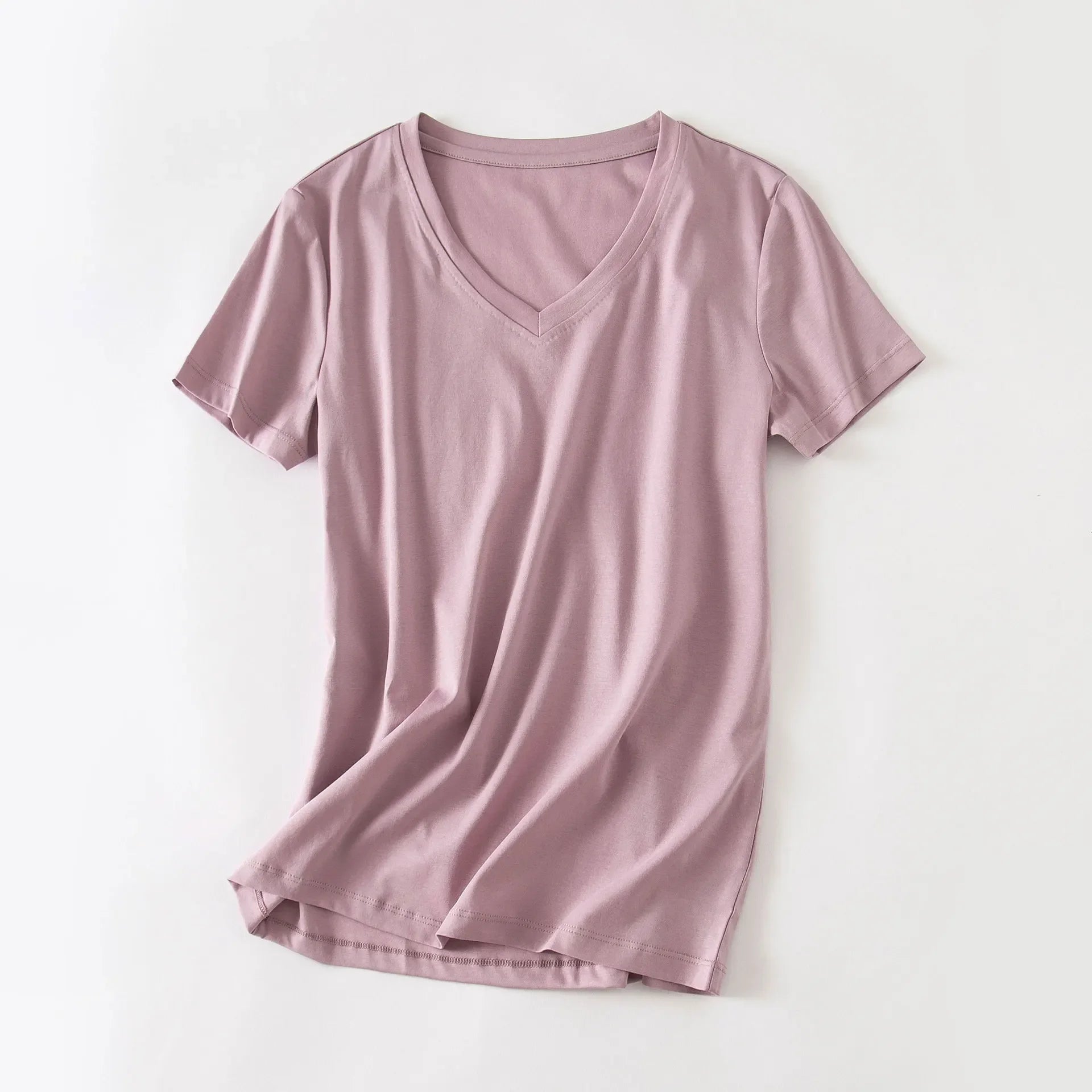 Camiseta Feminina Verão 2026 Gola V Manga Curta Algodão Casual Sólida Top Tees Solta Camisetas Básicas Camisas Femininas Tops Camisetas Femininas - verde escuro gola redonda P