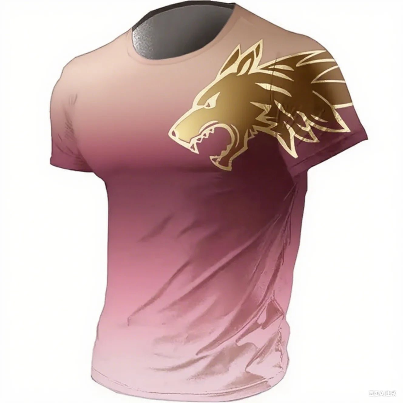 Camiseta masculina fitness sportswear verão 2024 vintage masculina 3D estampada secagem rápida gradiente animal lobo manga curta