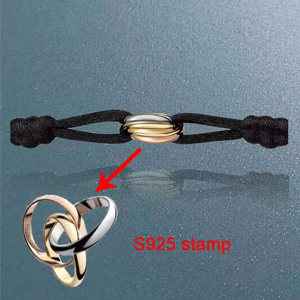 Pulseira de casal clássica de luxo S 925 prata três anéis tricolor cruz. Presentes de Natal. Não desbota. Não causa alergia