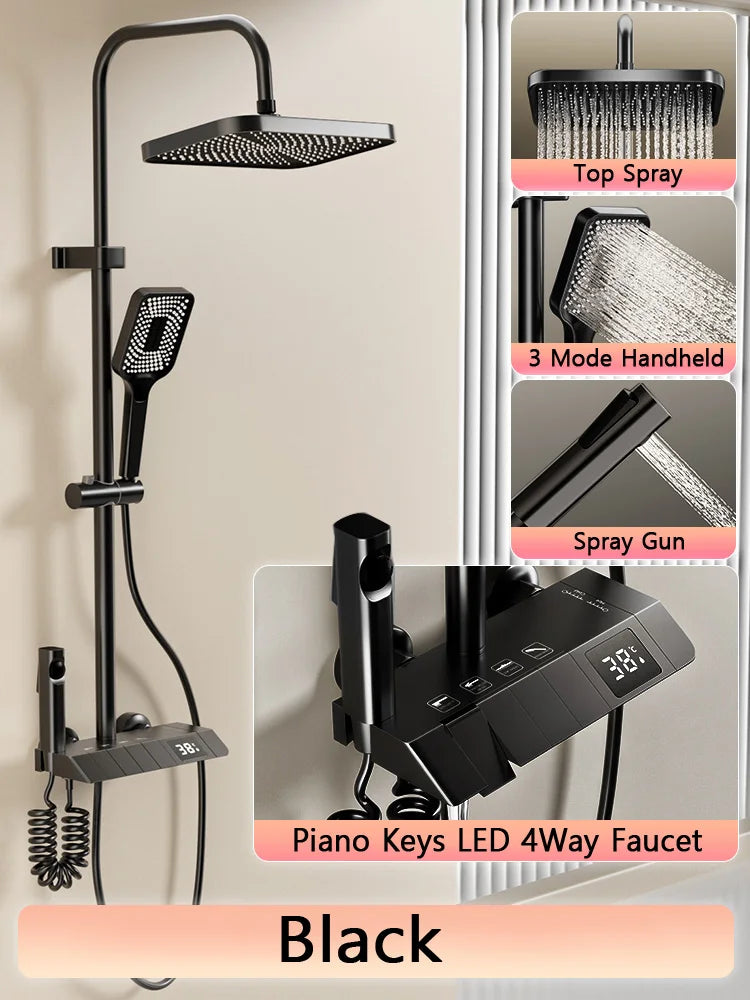 Digital LED Luxury Rain Shower System Full Set